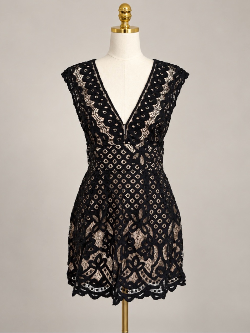 Free People Black Backless Plunge Mini Dress - 8